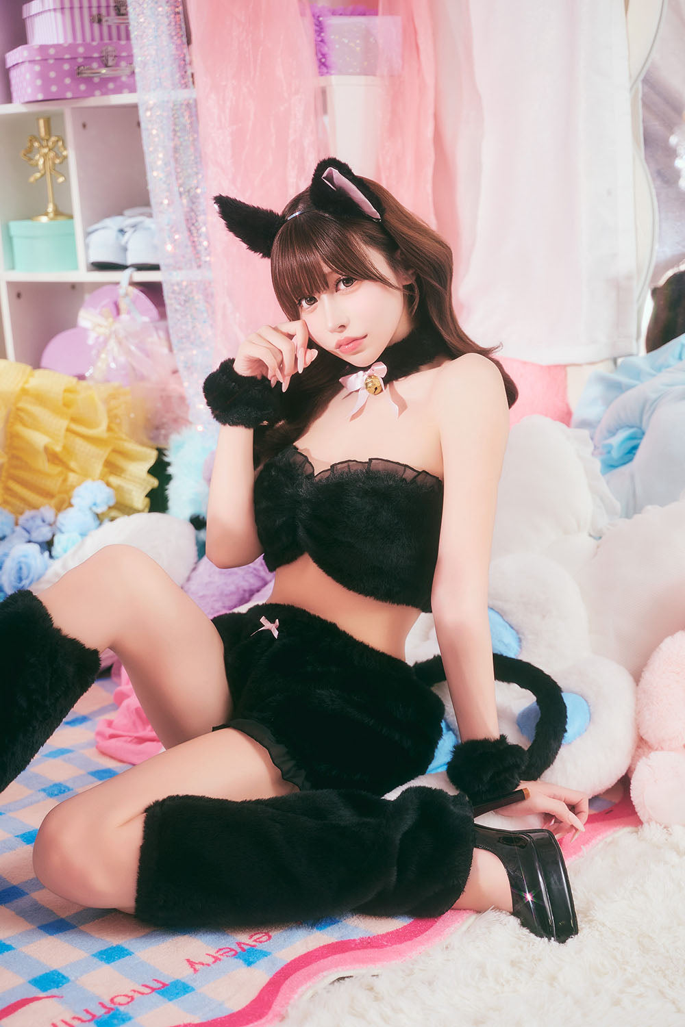 コスプレ ねこ アニマル もこもこセクシーねこガール レディース フリーサイズ ホワイト / ブラック【クリアストーン】♡