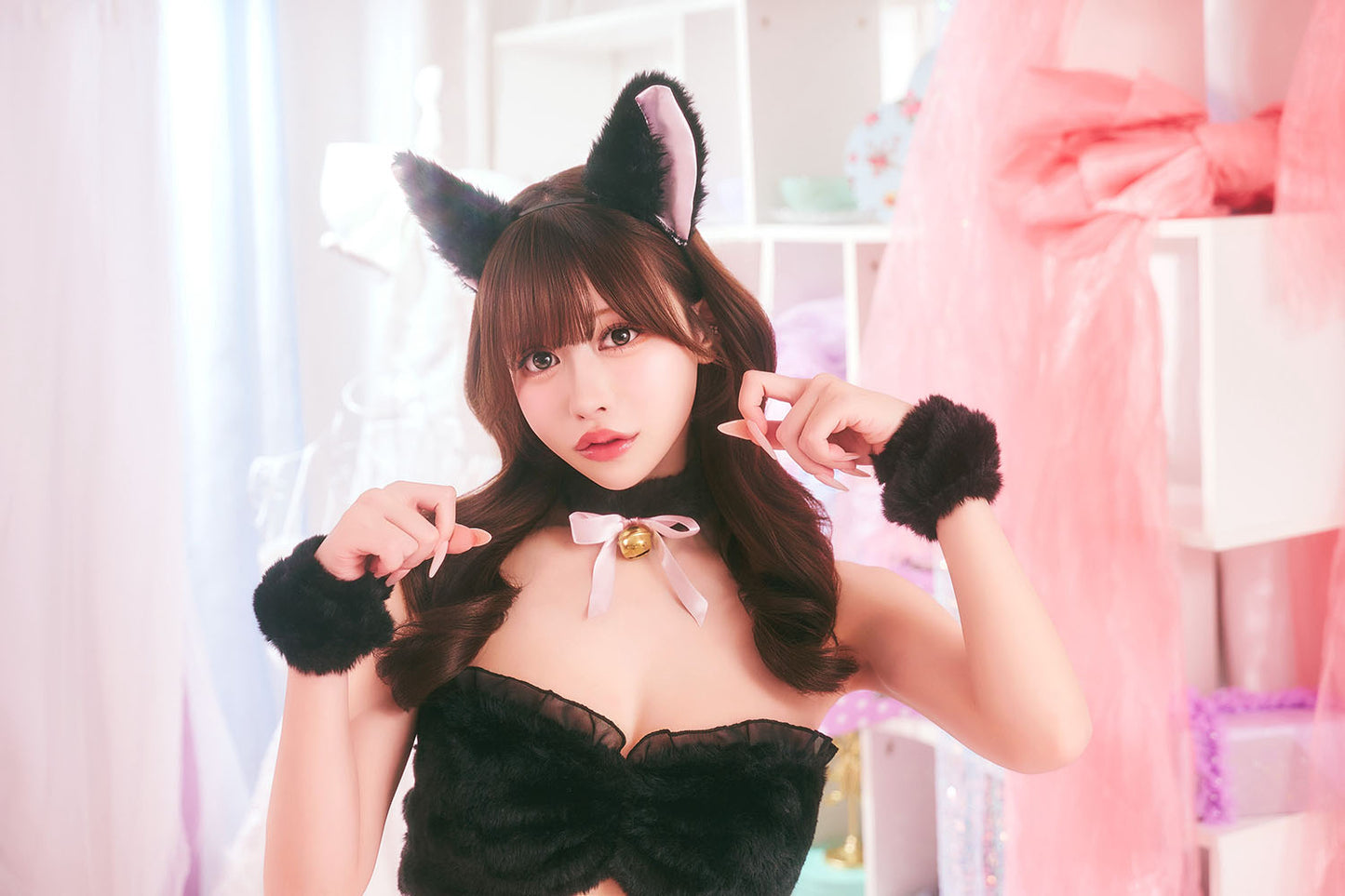 コスプレ ねこ アニマル もこもこセクシーねこガール レディース フリーサイズ ホワイト / ブラック【クリアストーン】♡