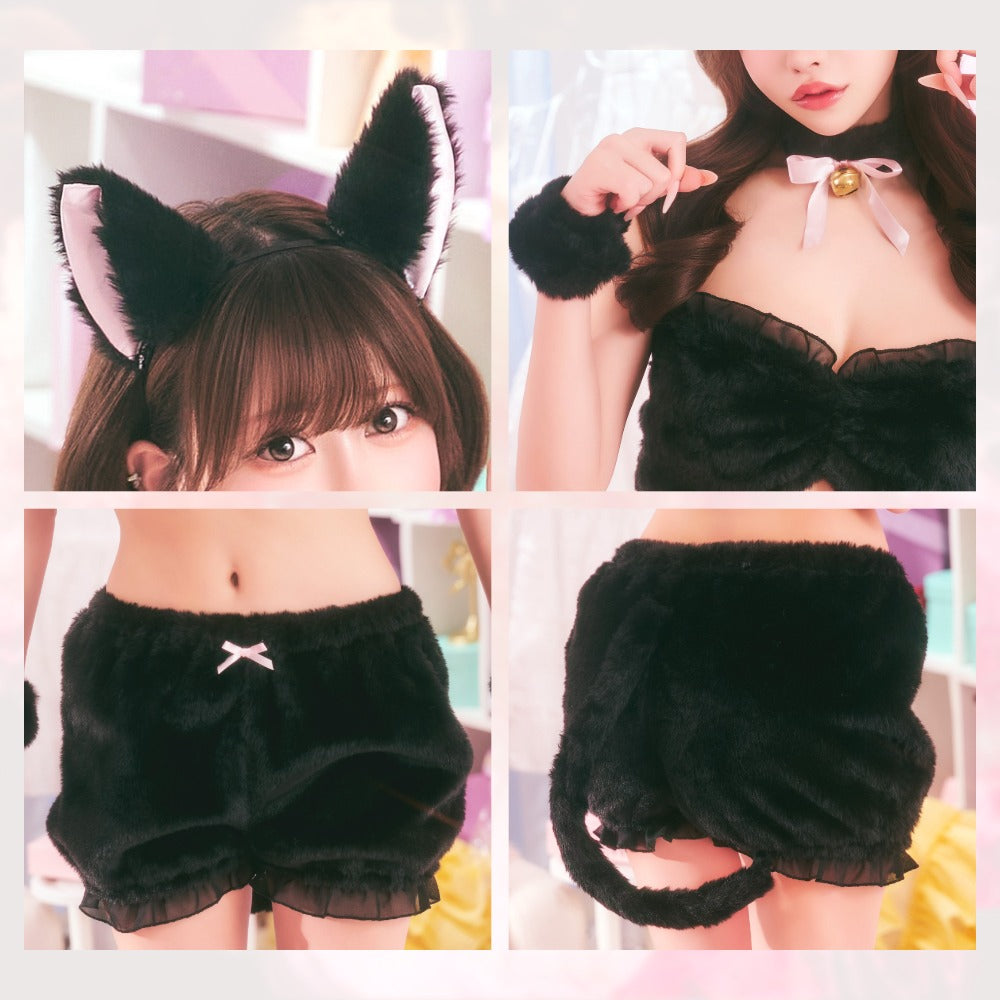 コスプレ ねこ アニマル もこもこセクシーねこガール レディース フリーサイズ ホワイト / ブラック【クリアストーン】♡