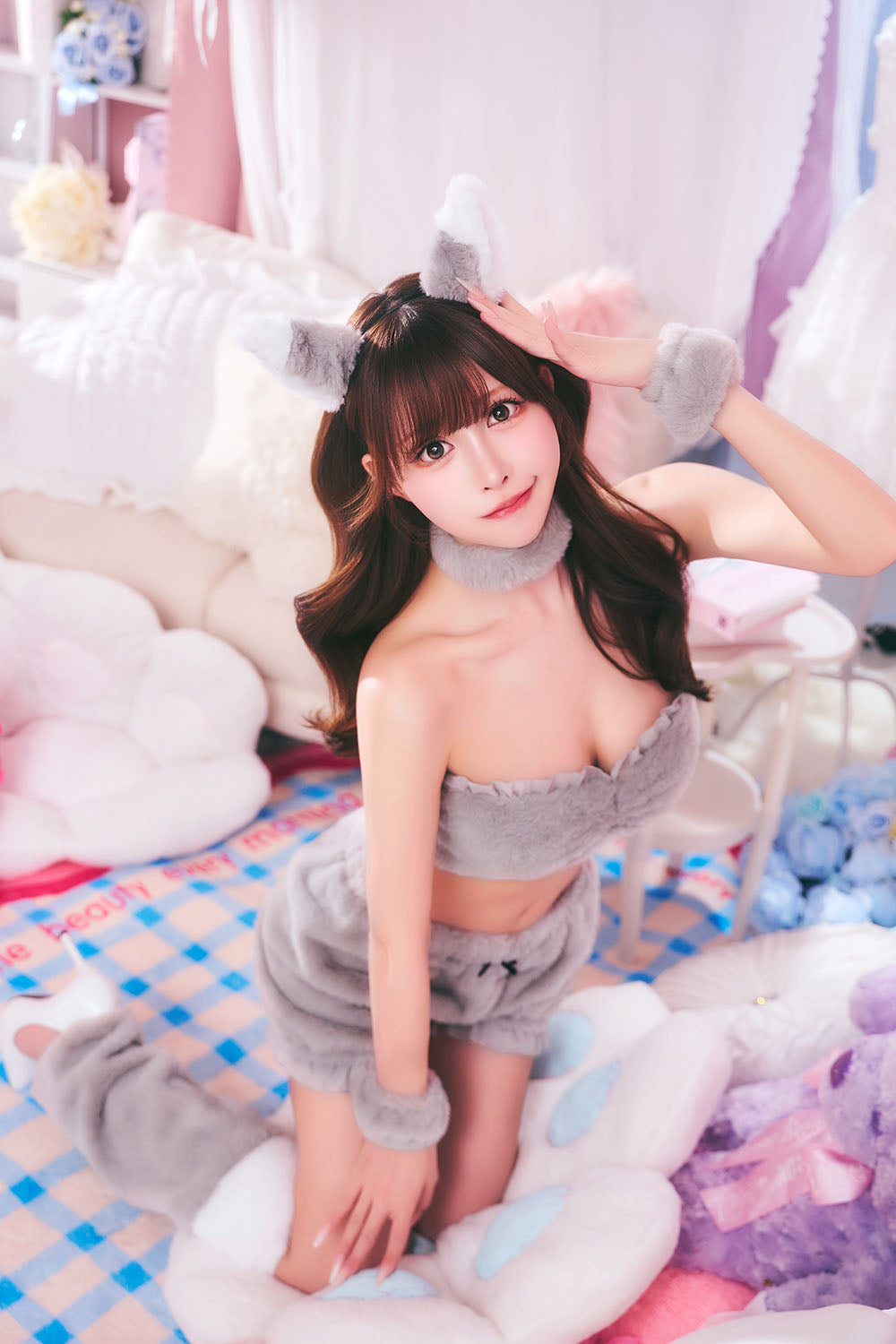 コスプレ おおかみ アニマル もこもこセクシーウルフガール レディース フリーサイズ グレー【クリアストーン】♡
