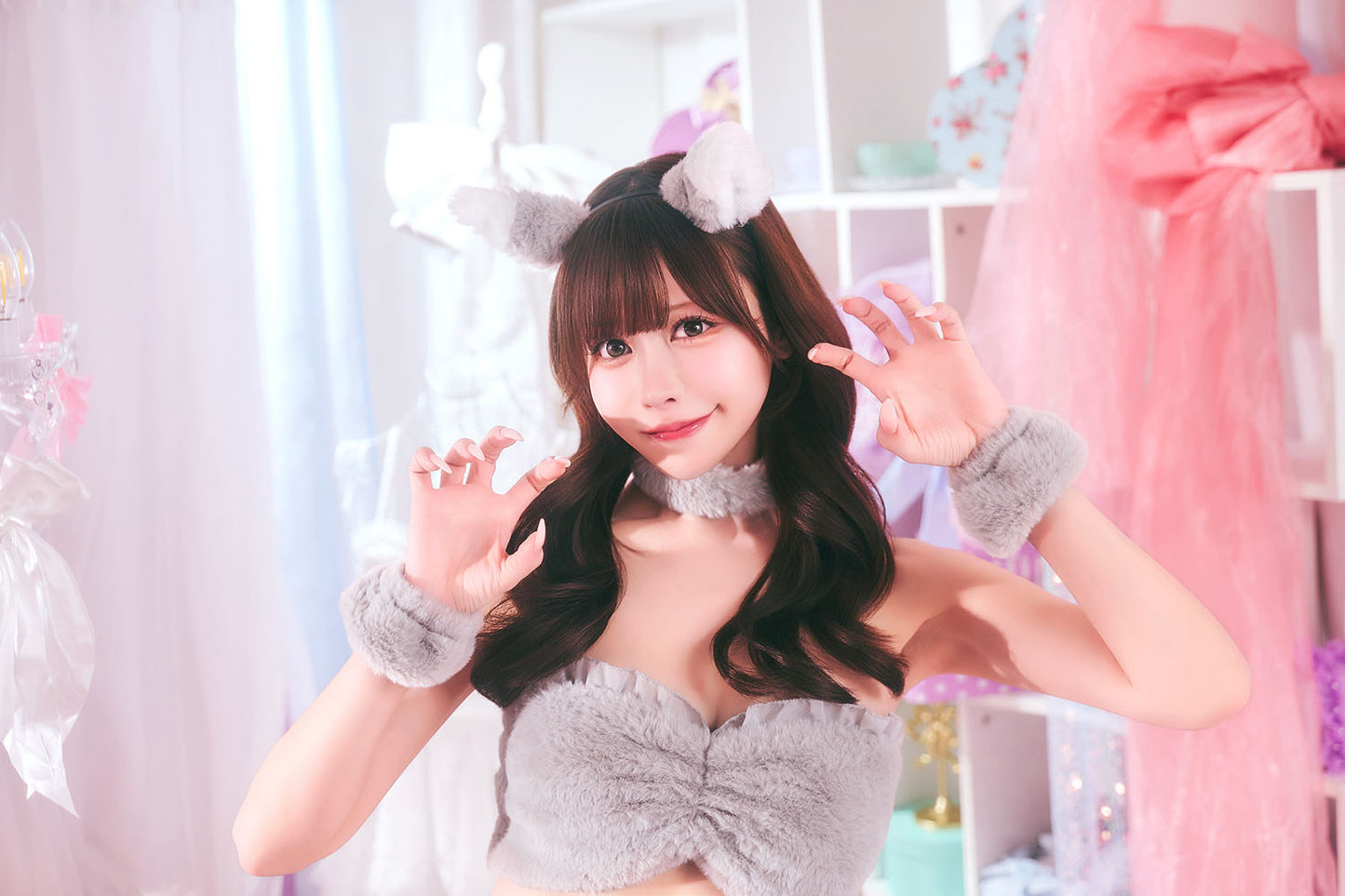 コスプレ おおかみ アニマル もこもこセクシーウルフガール レディース フリーサイズ グレー【クリアストーン】♡