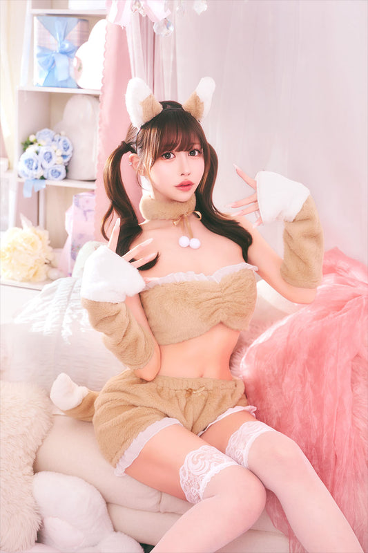 コスプレ きつね アニマル もこもこセクシーキツネガール レディース フリーサイズ ブラウン【クリアストーン】♡