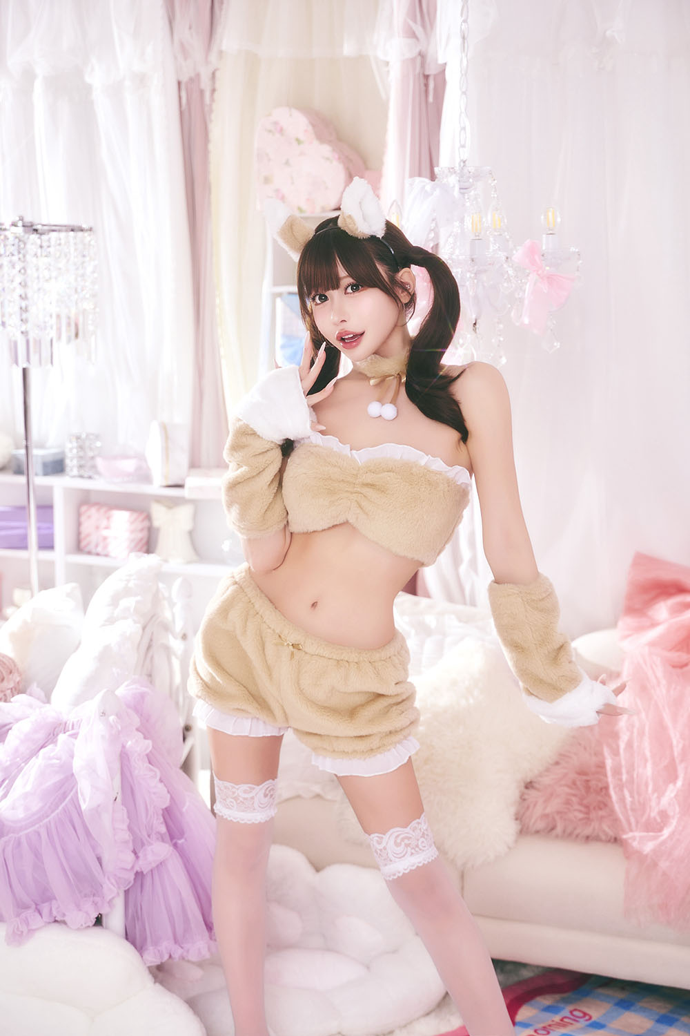 コスプレ きつね アニマル もこもこセクシーキツネガール レディース フリーサイズ ブラウン【クリアストーン】♡
