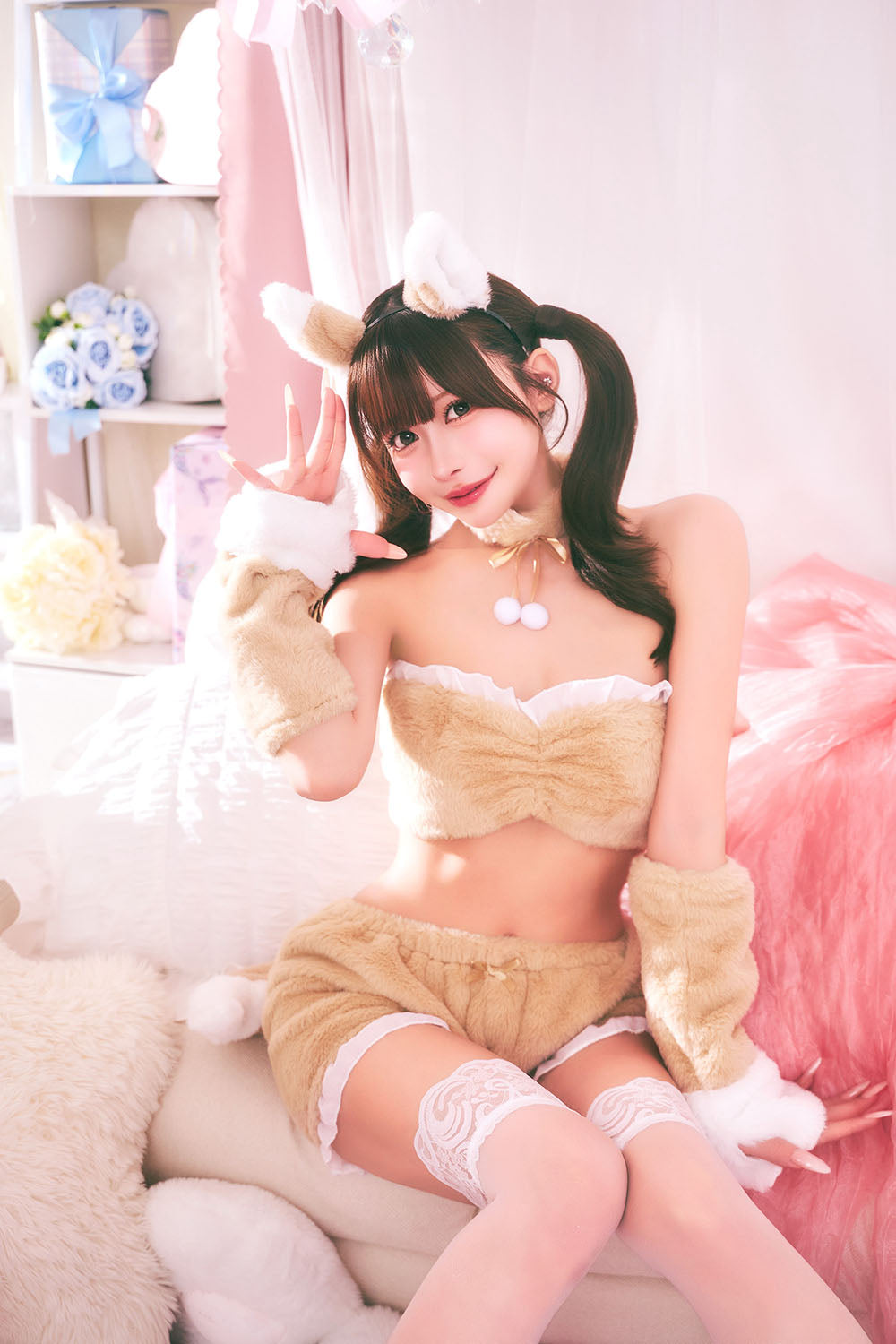 コスプレ きつね アニマル もこもこセクシーキツネガール レディース フリーサイズ ブラウン【クリアストーン】♡