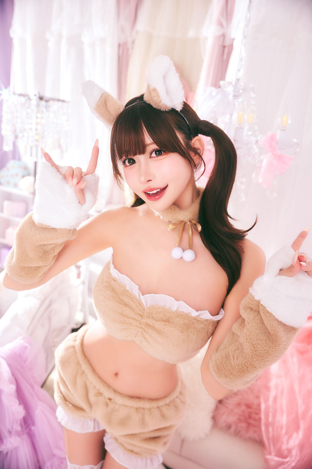 コスプレ きつね アニマル もこもこセクシーキツネガール レディース フリーサイズ ブラウン【クリアストーン】♡