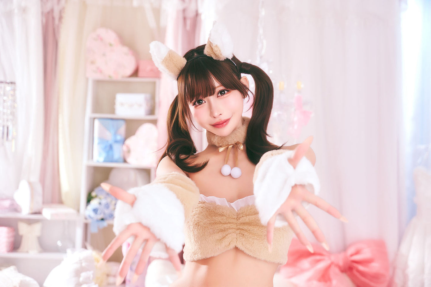 コスプレ きつね アニマル もこもこセクシーキツネガール レディース フリーサイズ ブラウン【クリアストーン】♡