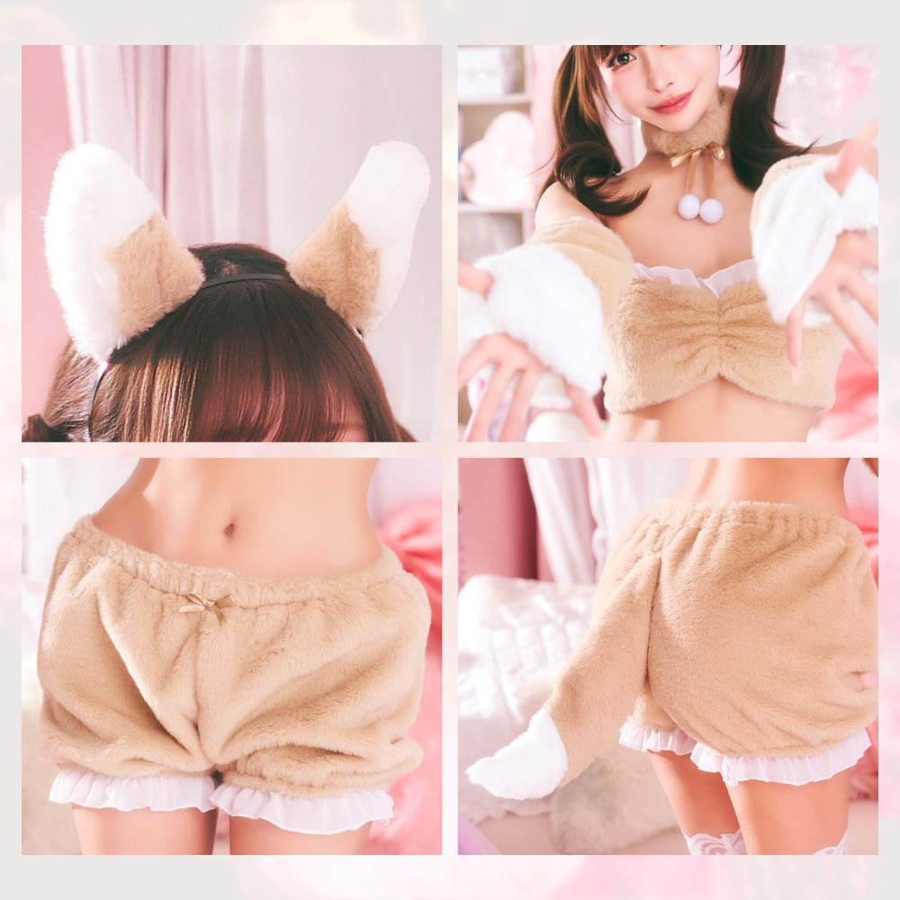 コスプレ きつね アニマル もこもこセクシーキツネガール レディース フリーサイズ ブラウン【クリアストーン】♡