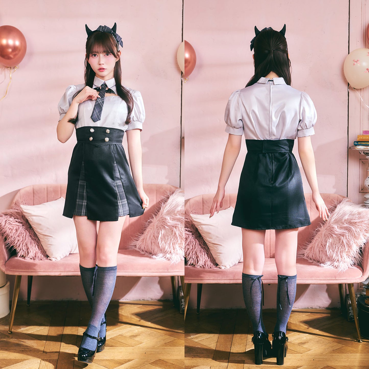 [New] 《JamsCollection着用》 コスプレ ハロウィン 悪魔 プレッピーシック デビル レディース フリーサイズ ブラック【クリアストーン】♡