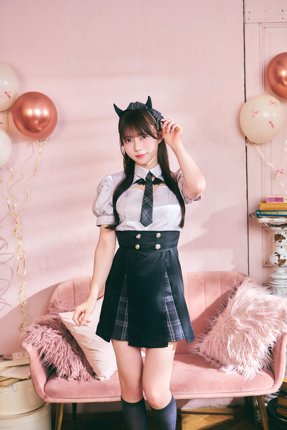 [New] 《JamsCollection着用》 コスプレ ハロウィン 悪魔 プレッピーシック デビル レディース フリーサイズ ブラック【クリアストーン】♡