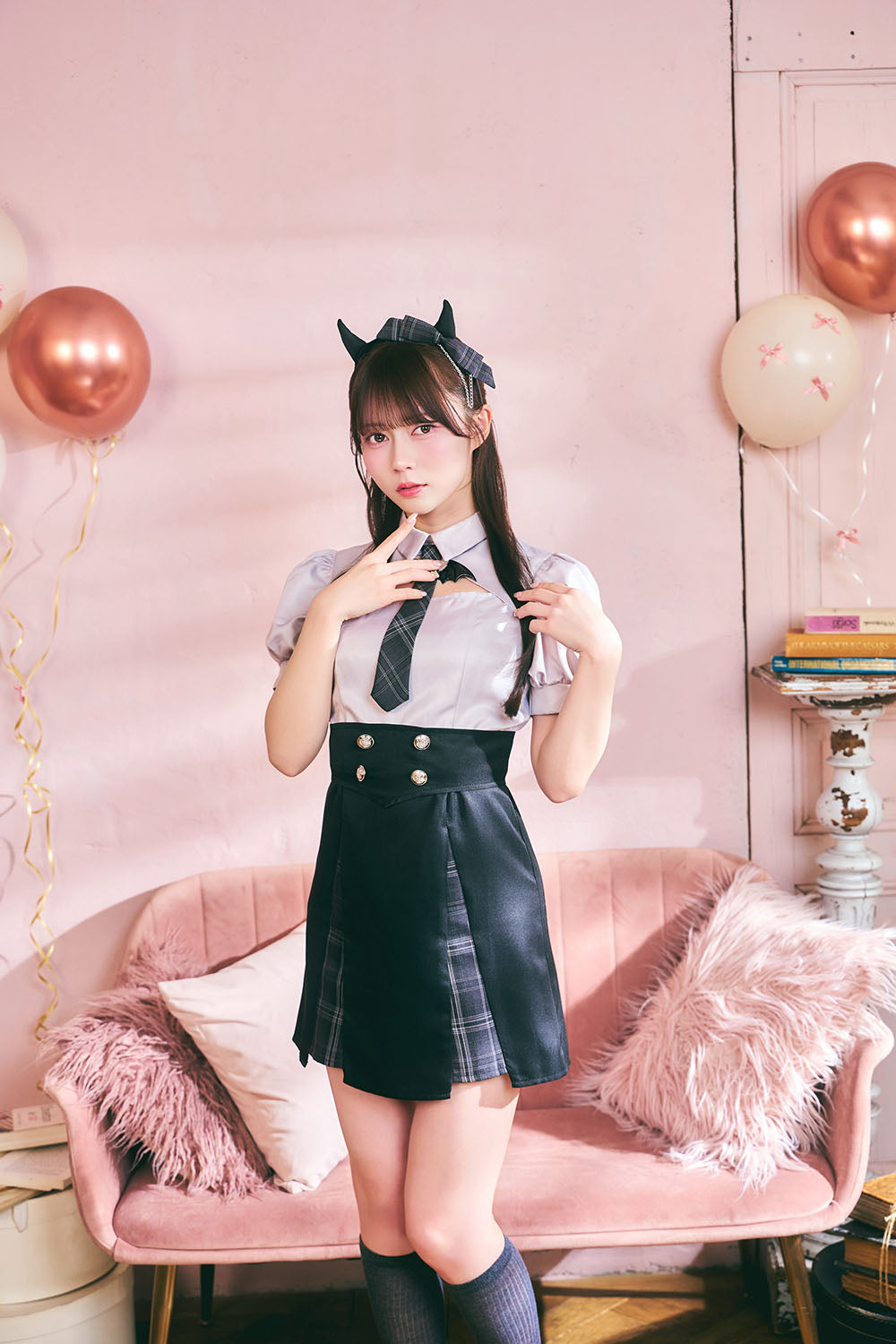 [New] 《JamsCollection着用》 コスプレ ハロウィン 悪魔 プレッピーシック デビル レディース フリーサイズ ブラック【クリアストーン】♡