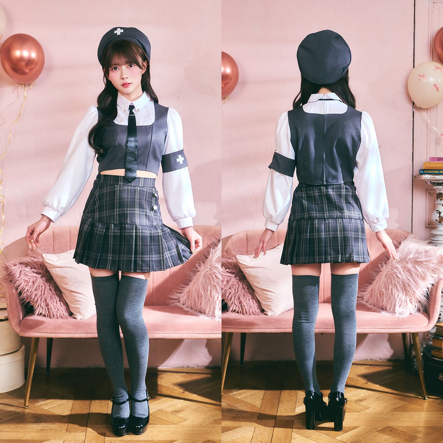 [New] 《JamsCollection着用》 コスプレ ハロウィン 看護師 プレッピーシック ナース レディース フリーサイズ グレー【クリアストーン】♡
