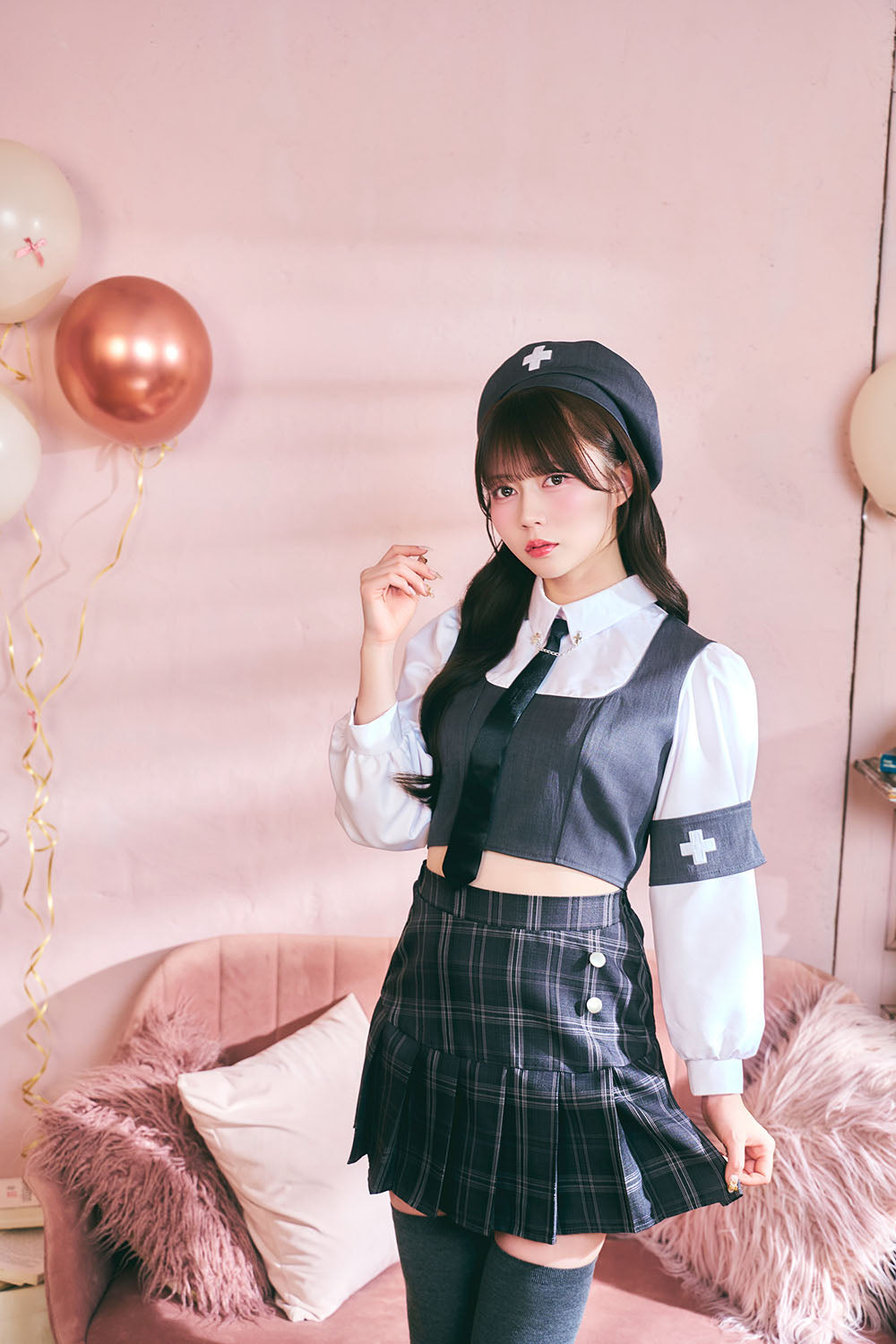 [New] 《JamsCollection着用》 コスプレ ハロウィン 看護師 プレッピーシック ナース レディース フリーサイズ グレー【クリアストーン】♡