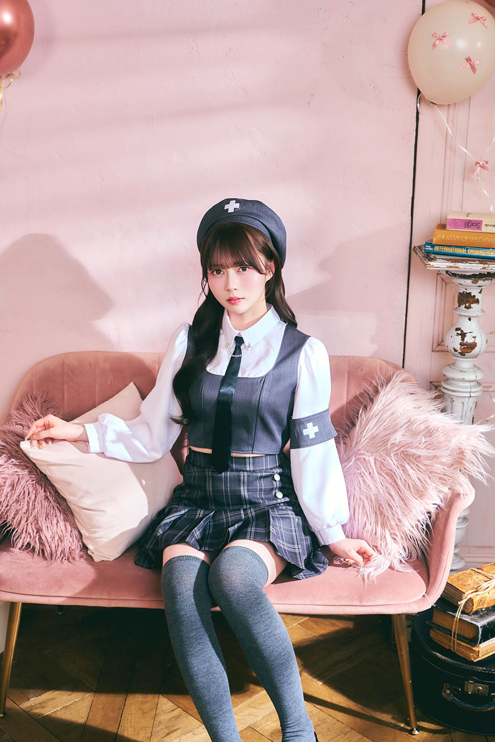 [New] 《JamsCollection着用》 コスプレ ハロウィン 看護師 プレッピーシック ナース レディース フリーサイズ グレー【クリアストーン】♡