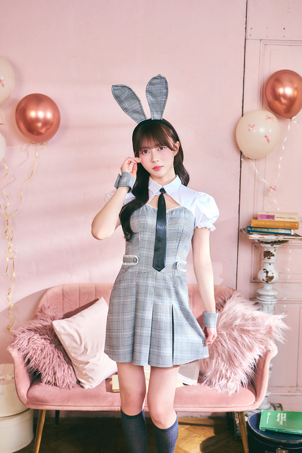 [New] 《JamsCollection着用》 コスプレ ハロウィン アニマル プレッピーシック バニー レディース フリーサイズ グレー【クリアストーン】♡