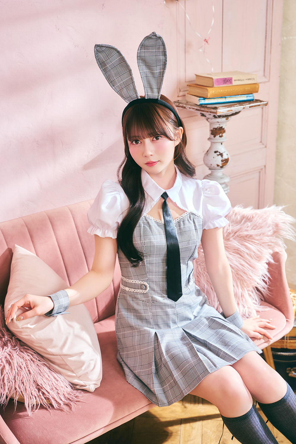 [New] 《JamsCollection着用》 コスプレ ハロウィン アニマル プレッピーシック バニー レディース フリーサイズ グレー【クリアストーン】♡