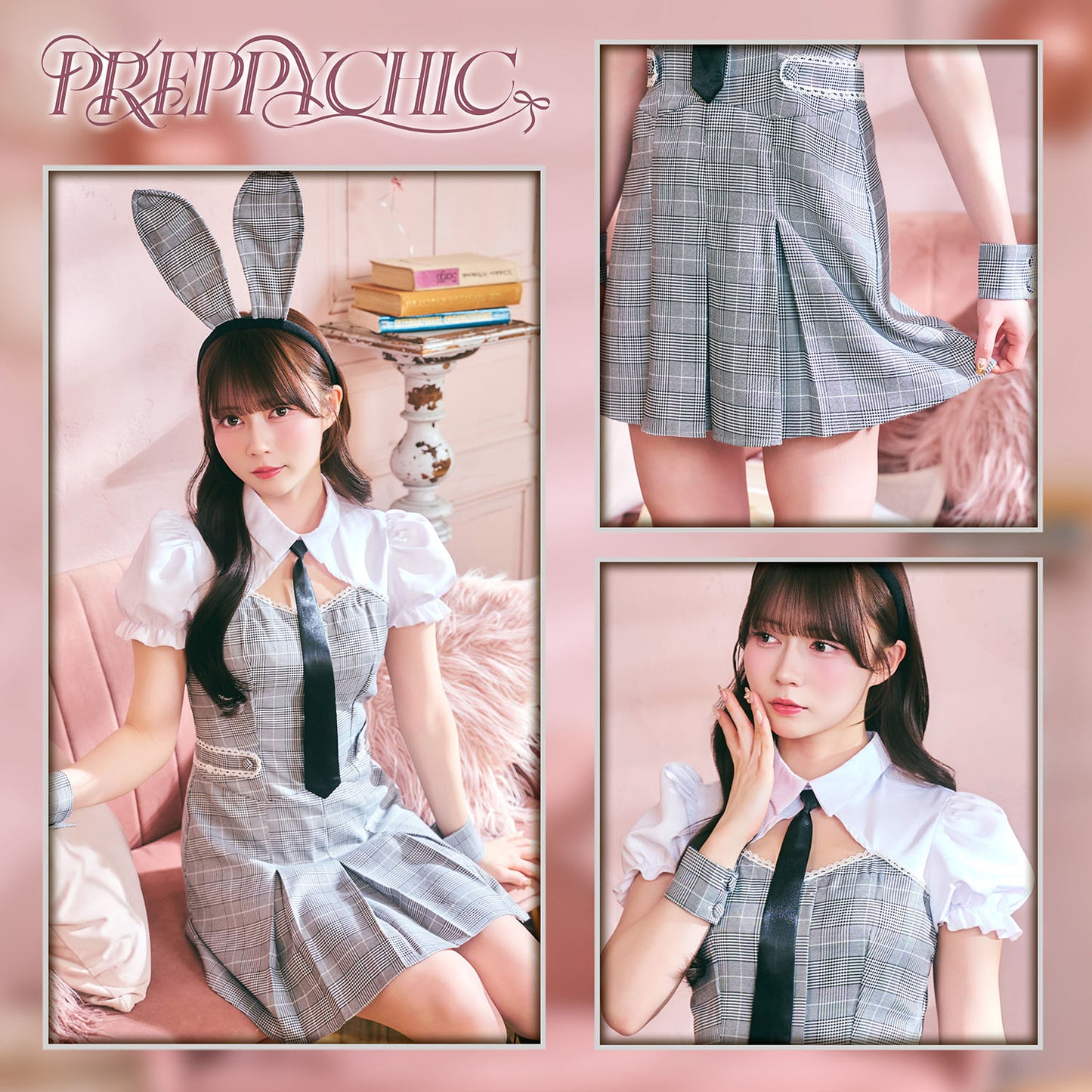 [New] 《JamsCollection着用》 コスプレ ハロウィン アニマル プレッピーシック バニー レディース フリーサイズ グレー【クリアストーン】♡