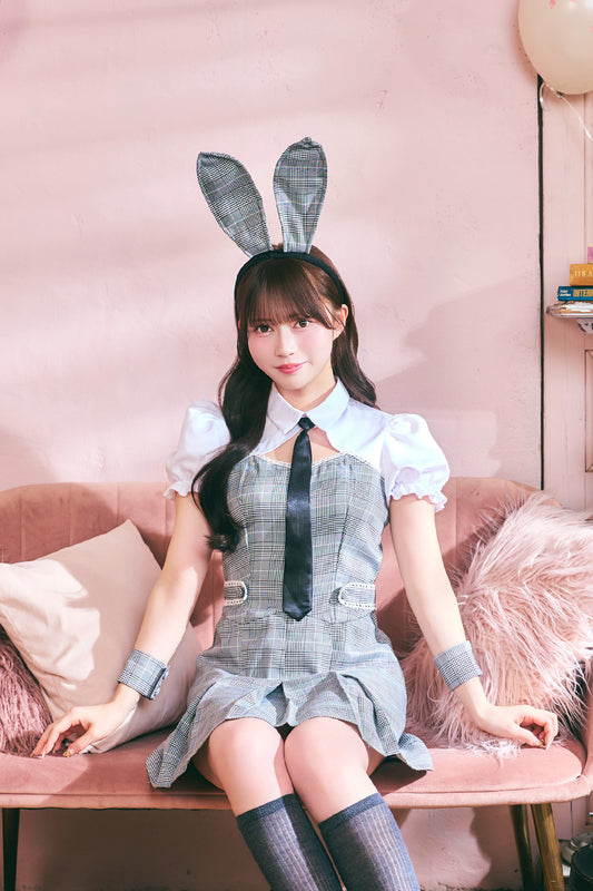 [New] 《JamsCollection着用》 コスプレ ハロウィン アニマル プレッピーシック バニー レディース フリーサイズ グレー【クリアストーン】♡