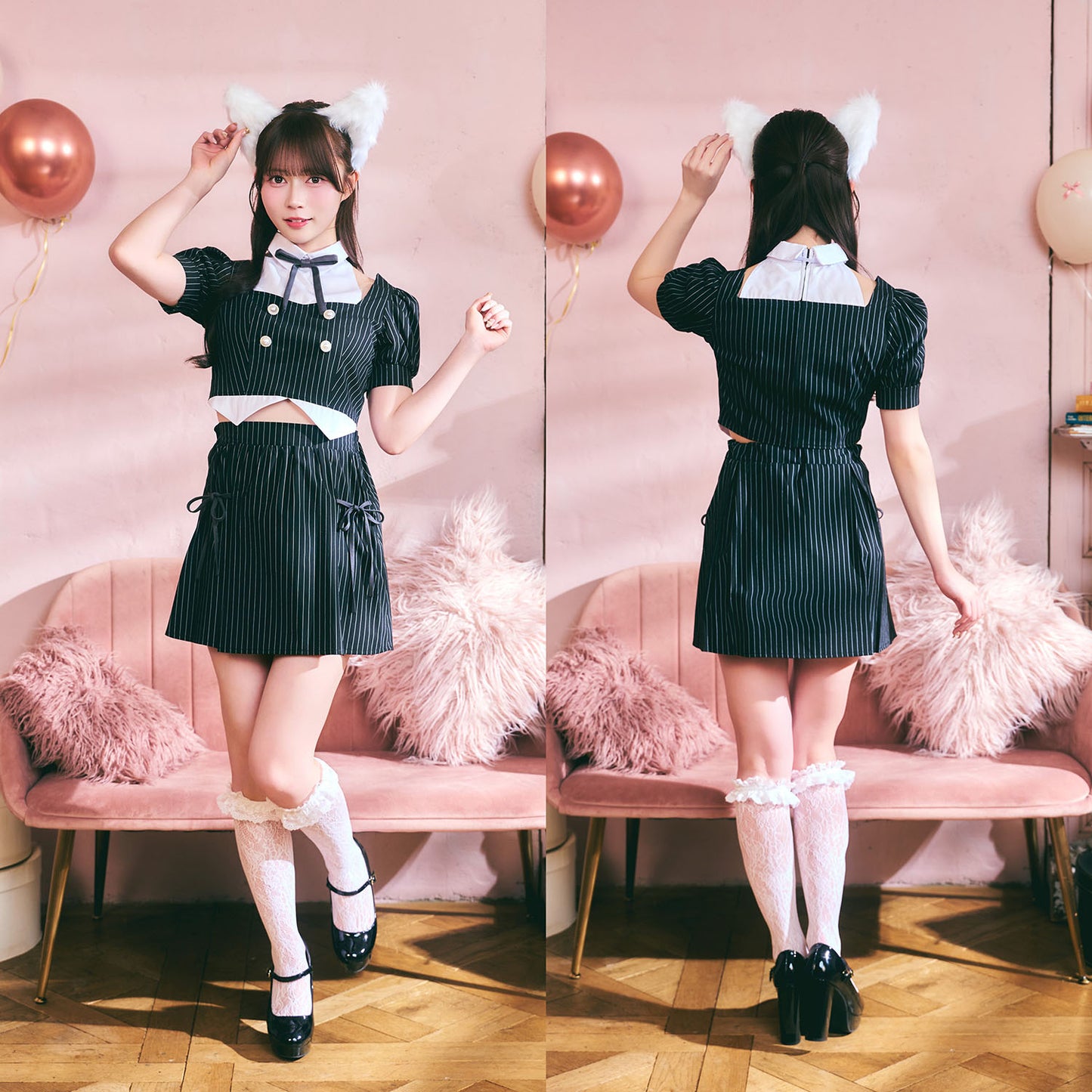 [New] 《JamsCollection着用》 コスプレ ハロウィン アニマル プレッピーシック キティ レディース フリーサイズ ブラック【クリアストーン】♡