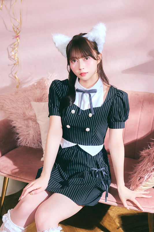 [New] 《JamsCollection着用》 コスプレ ハロウィン アニマル プレッピーシック キティ レディース フリーサイズ ブラック【クリアストーン】♡