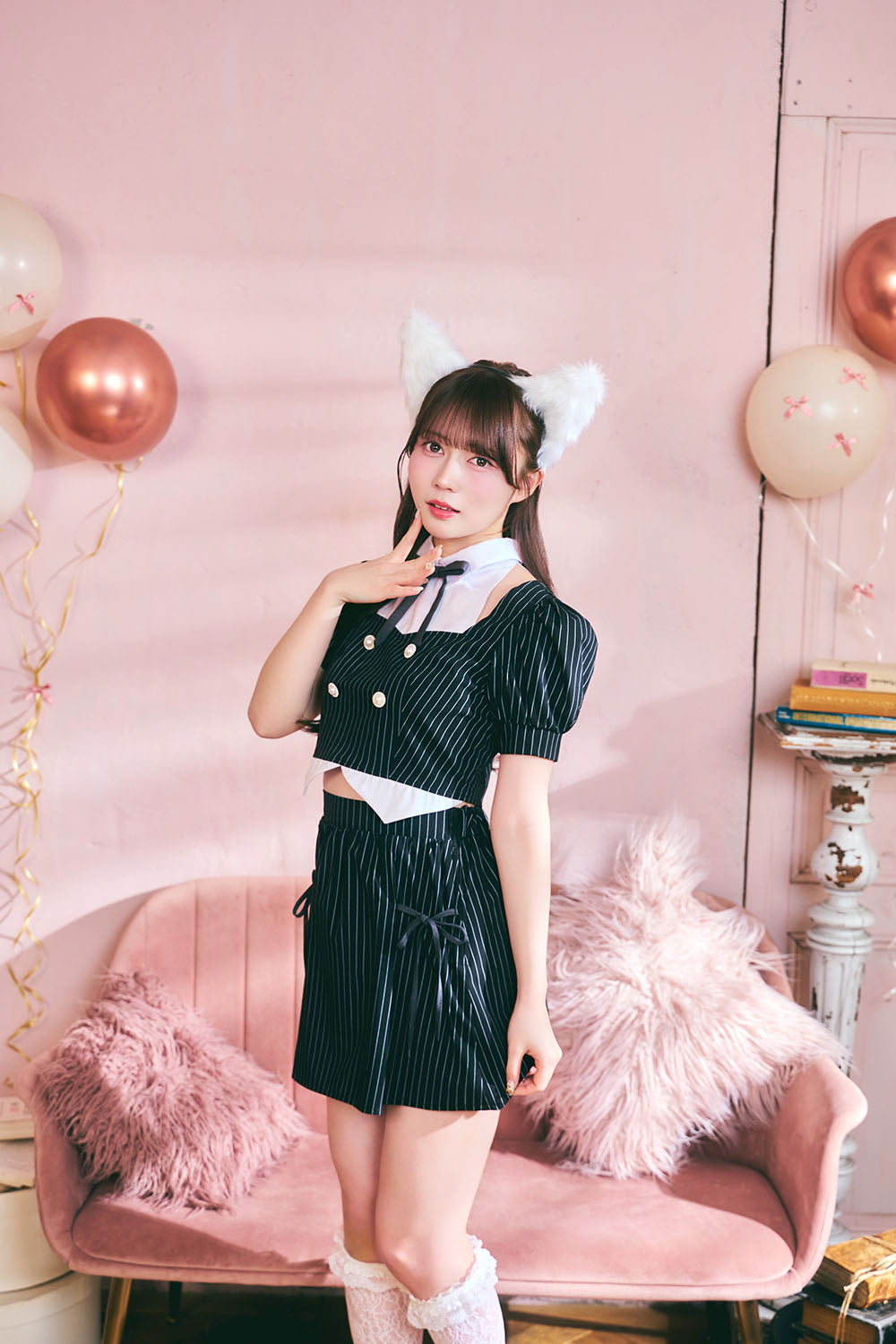 [New] 《JamsCollection着用》 コスプレ ハロウィン アニマル プレッピーシック キティ レディース フリーサイズ ブラック【クリアストーン】♡