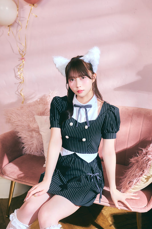 [New] 《JamsCollection着用》 コスプレ ハロウィン アニマル プレッピーシック キティ レディース フリーサイズ ブラック【クリアストーン】♡