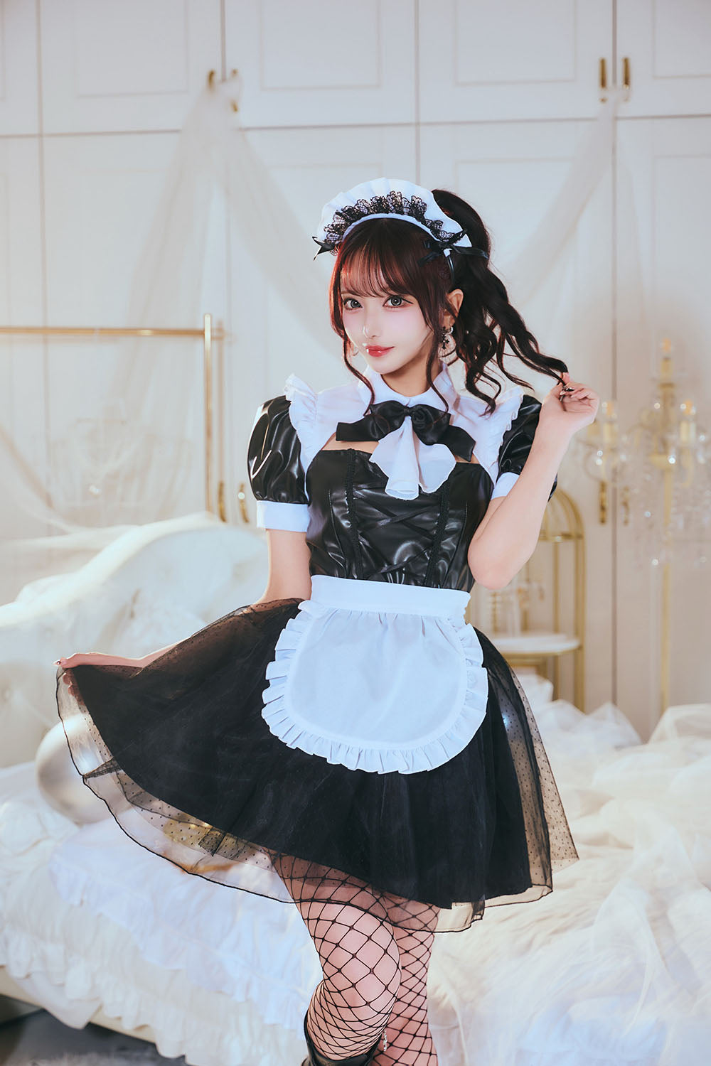 [New] コスプレ ハロウィン モノティーク ドットチュールメイド レディース フリーサイズ ブラック【クリアストーン】♡