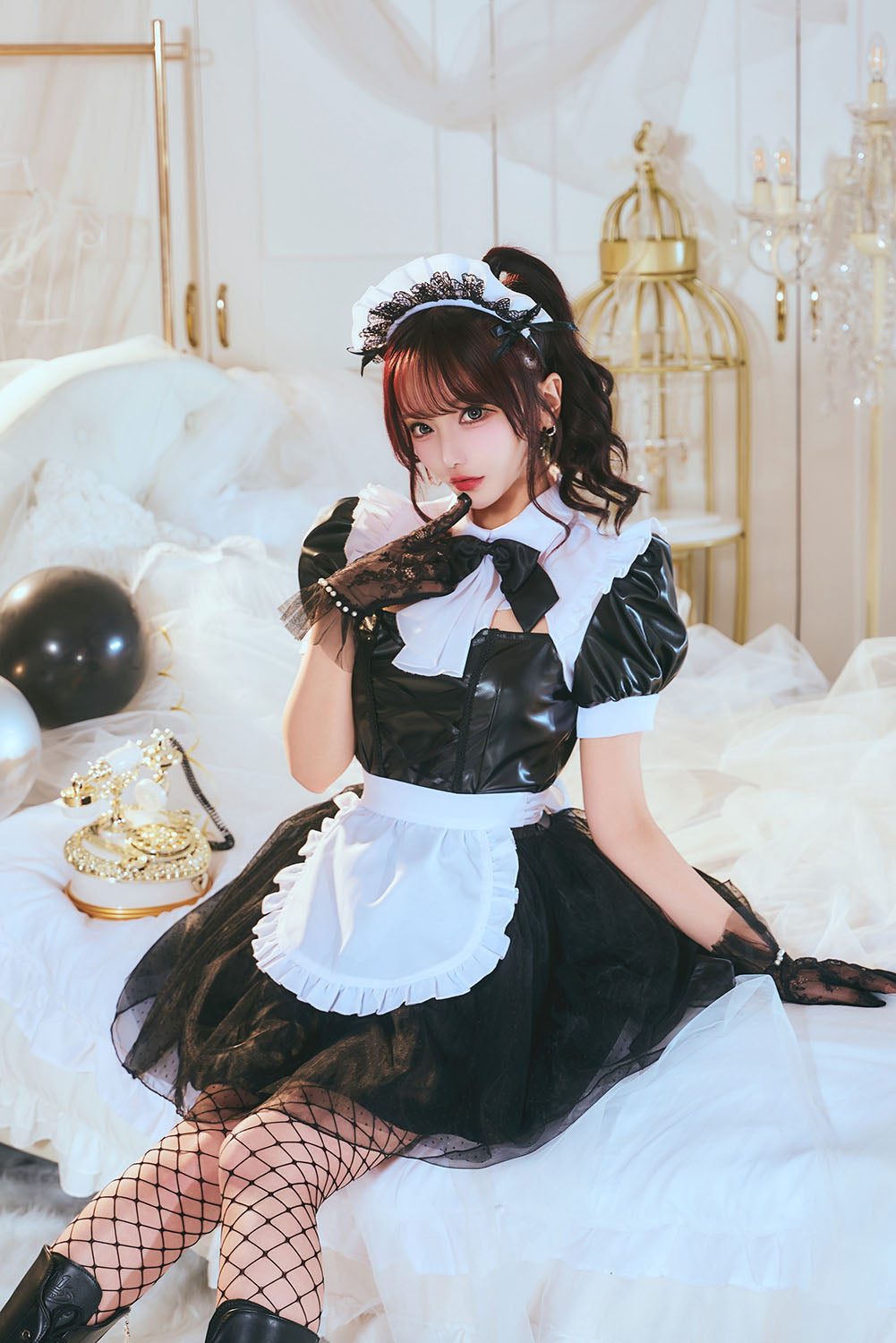 [New] コスプレ ハロウィン モノティーク ドットチュールメイド レディース フリーサイズ ブラック【クリアストーン】♡