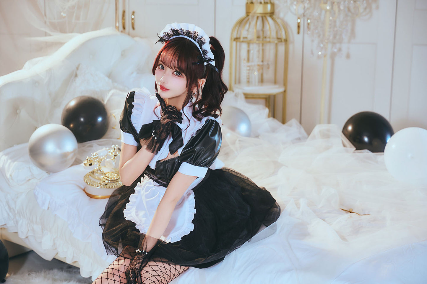 [New] コスプレ ハロウィン モノティーク ドットチュールメイド レディース フリーサイズ ブラック【クリアストーン】♡