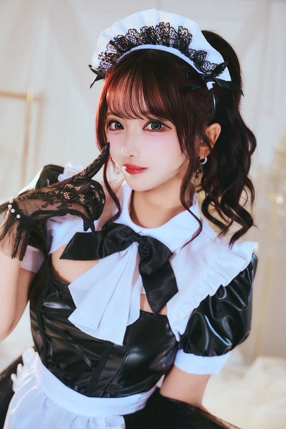 [New] コスプレ ハロウィン モノティーク ドットチュールメイド レディース フリーサイズ ブラック【クリアストーン】♡
