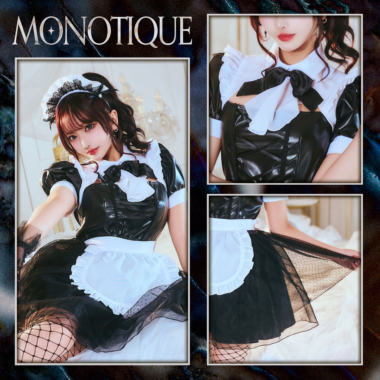 [New] コスプレ ハロウィン モノティーク ドットチュールメイド レディース フリーサイズ ブラック【クリアストーン】♡
