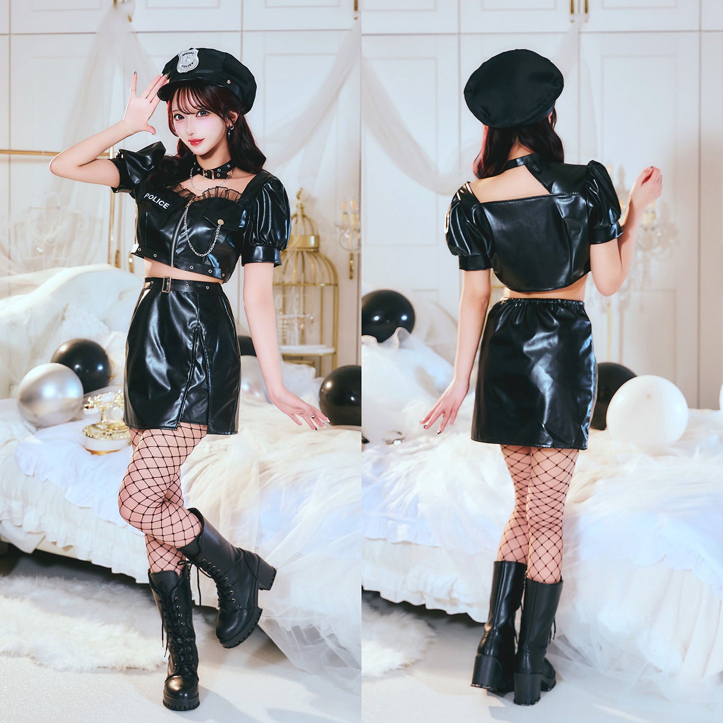 [New] コスプレ ハロウィン モノティーク セパレートポリス レディース フリーサイズ ブラック【クリアストーン】♡