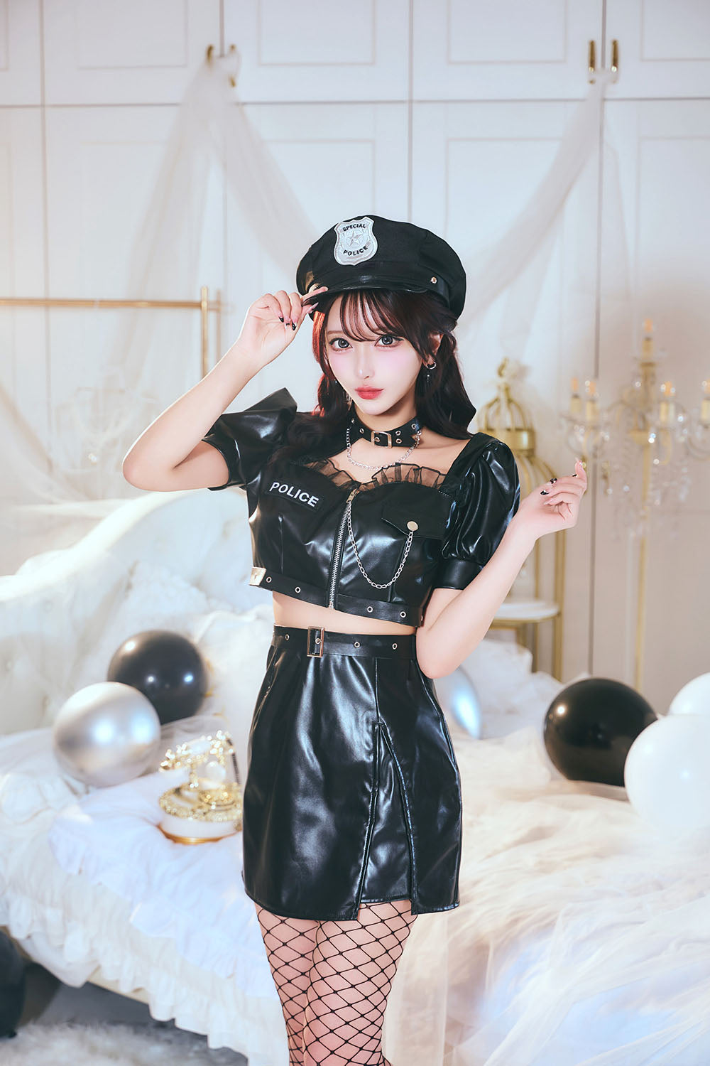 [New] コスプレ ハロウィン モノティーク セパレートポリス レディース フリーサイズ ブラック【クリアストーン】♡