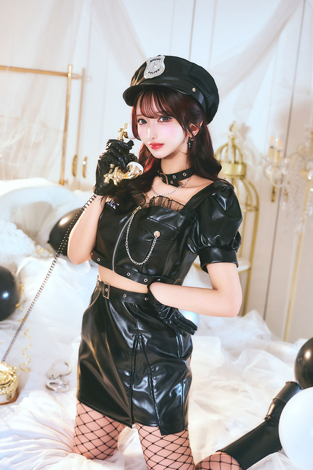 [New] コスプレ ハロウィン モノティーク セパレートポリス レディース フリーサイズ ブラック【クリアストーン】♡