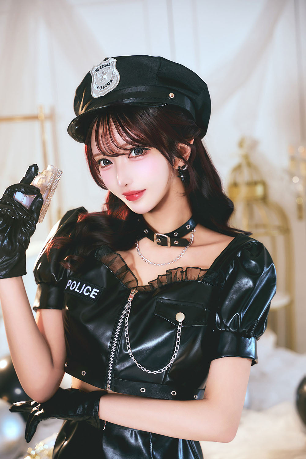 [New] コスプレ ハロウィン モノティーク セパレートポリス レディース フリーサイズ ブラック【クリアストーン】♡