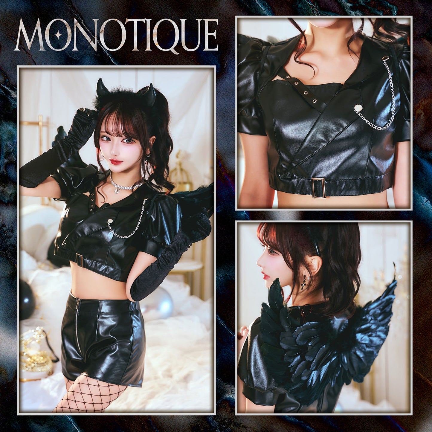 [New] コスプレ ハロウィン 悪魔 モノティーク ショートパンツデビル レディース フリーサイズ ブラック【クリアストーン】♡