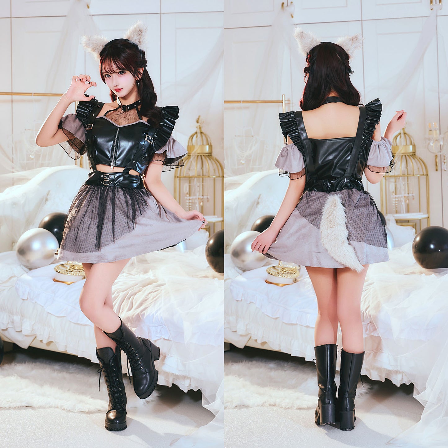 [New] コスプレ ハロウィン アニマル モノティーク ダイヤチュールウルフ レディース フリーサイズ ブラック【クリアストーン】♡