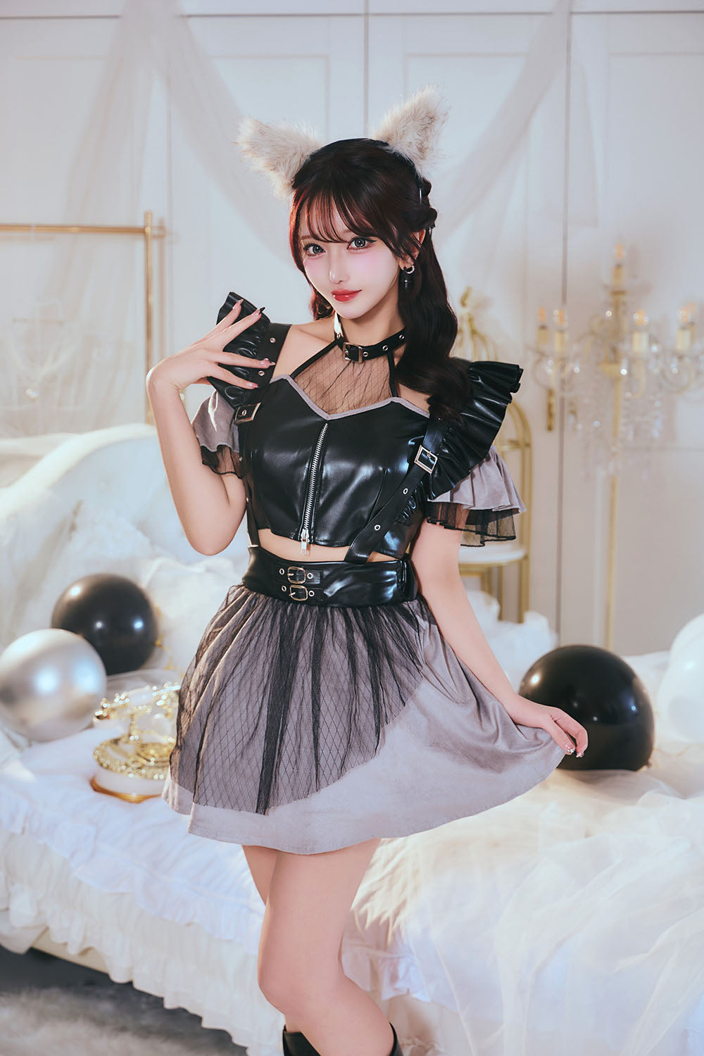 [New] コスプレ ハロウィン アニマル モノティーク ダイヤチュールウルフ レディース フリーサイズ ブラック【クリアストーン】♡