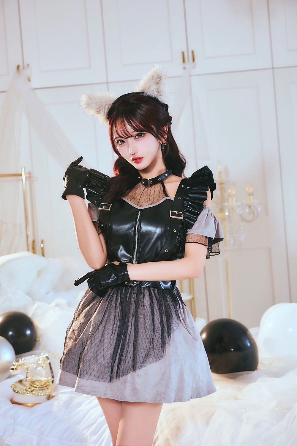[New] コスプレ ハロウィン アニマル モノティーク ダイヤチュールウルフ レディース フリーサイズ ブラック【クリアストーン】♡
