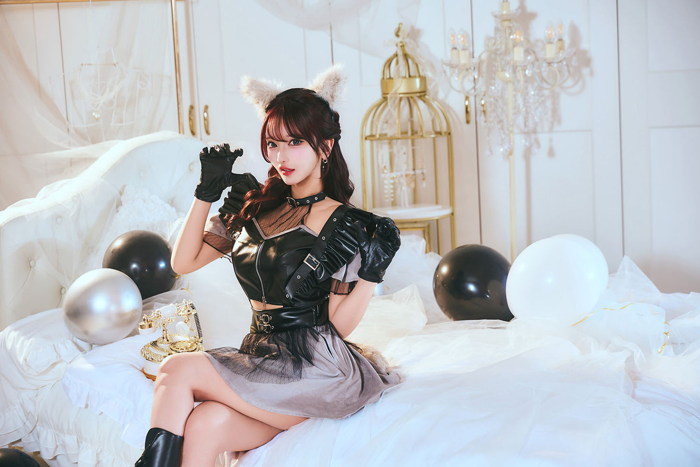 [New] コスプレ ハロウィン アニマル モノティーク ダイヤチュールウルフ レディース フリーサイズ ブラック【クリアストーン】♡