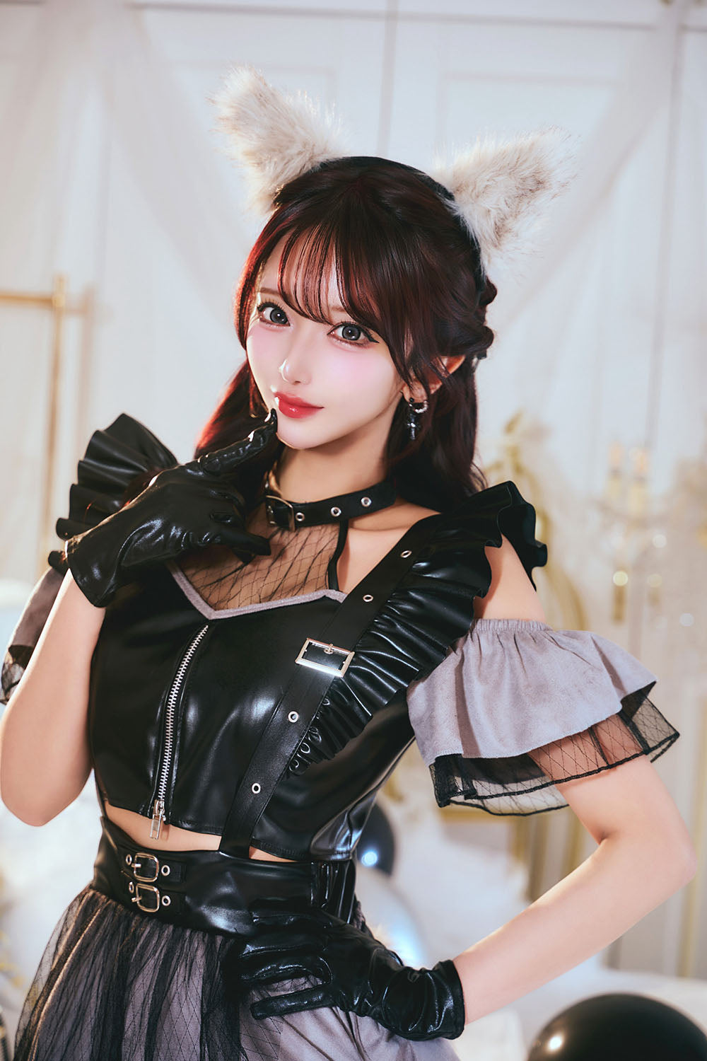 [New] コスプレ ハロウィン アニマル モノティーク ダイヤチュールウルフ レディース フリーサイズ ブラック【クリアストーン】♡
