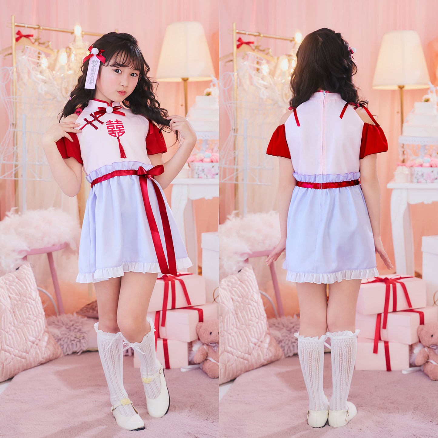 [New] コスプレ こども ハロウィン ミルキーチャイナ キッズ 120/140cm レッド 【クリアストーン】
