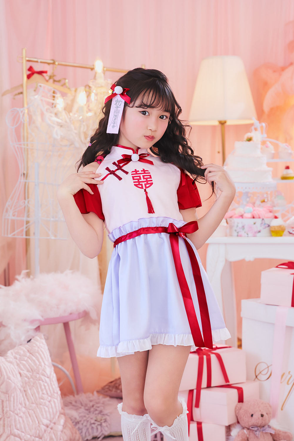[New] コスプレ こども ハロウィン ミルキーチャイナ キッズ 120/140cm レッド 【クリアストーン】