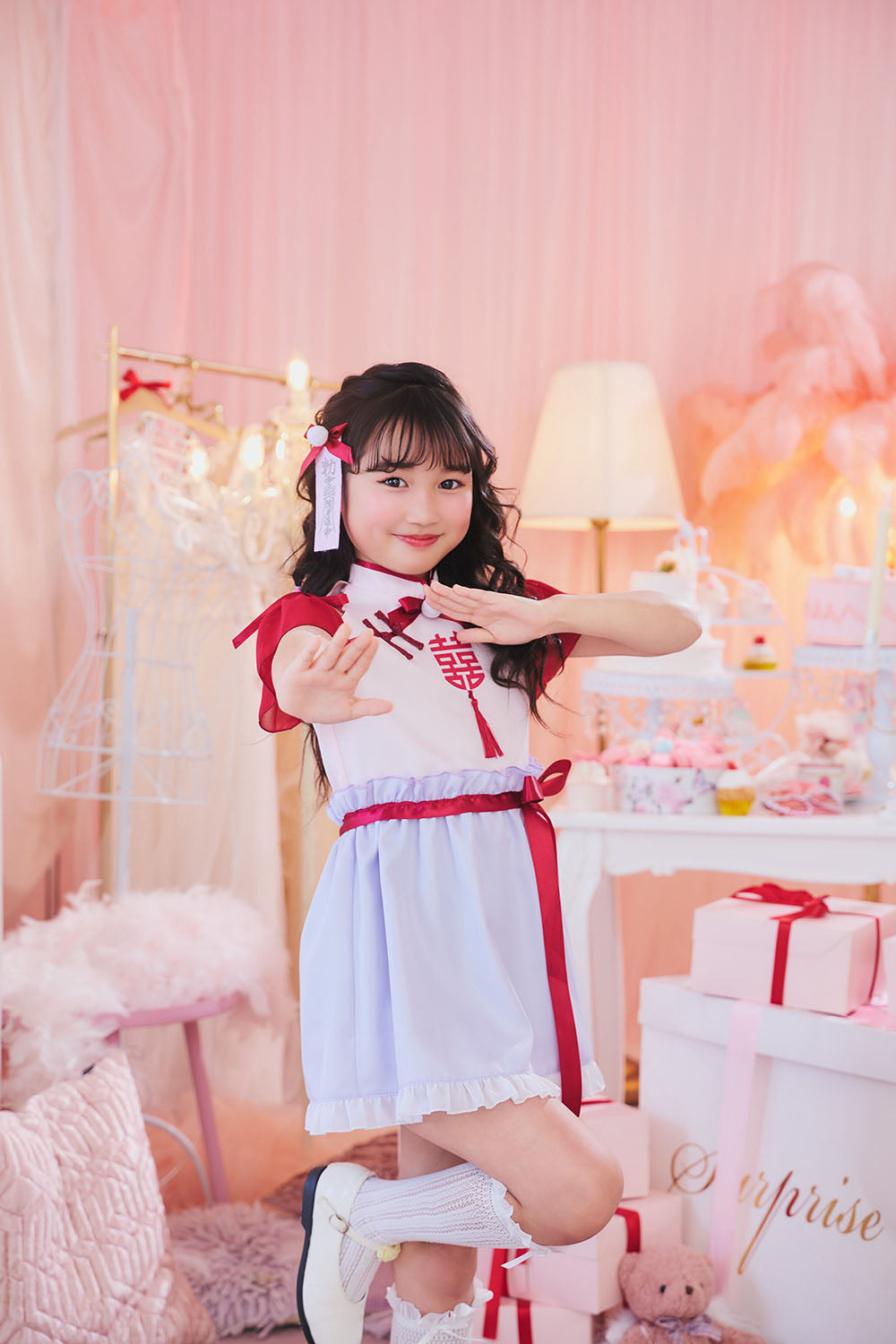 [New] コスプレ こども ハロウィン ミルキーチャイナ キッズ 120/140cm レッド 【クリアストーン】