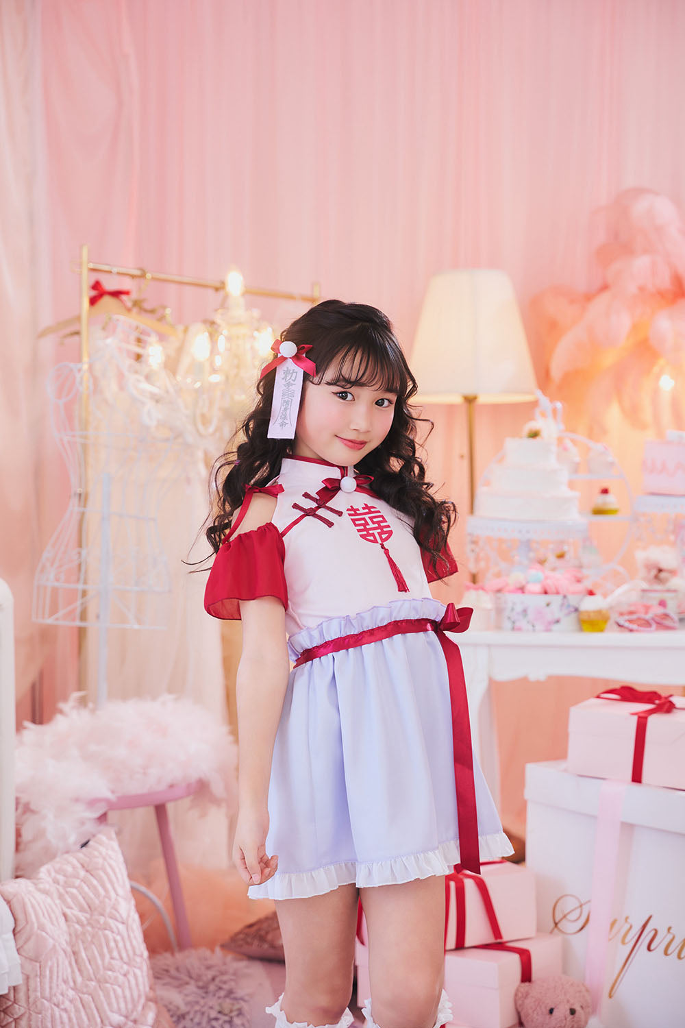 [New] コスプレ こども ハロウィン ミルキーチャイナ キッズ 120/140cm レッド 【クリアストーン】