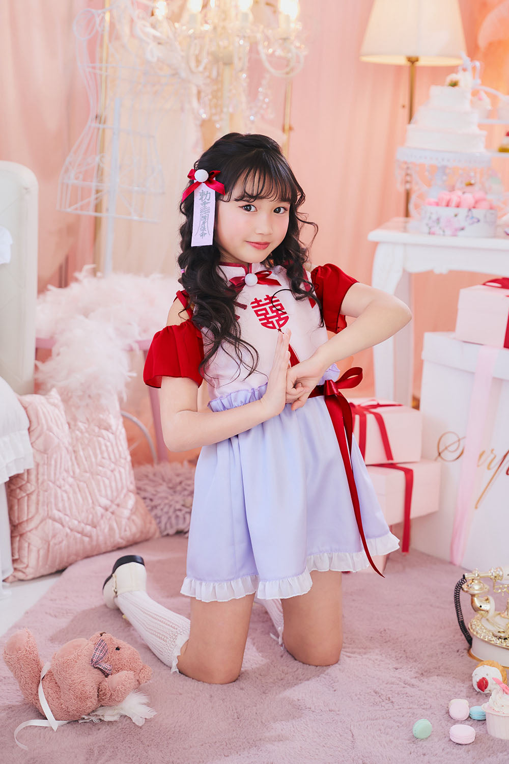 [New] コスプレ こども ハロウィン ミルキーチャイナ キッズ 120/140cm レッド 【クリアストーン】