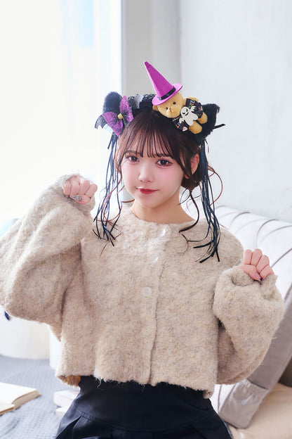 [New] コスプレ小物 ハロウィン アニマル デコカチューシャ レディース フリーサイズ ブラック/パープル/ブラウン/ピンク【クリアストーン】