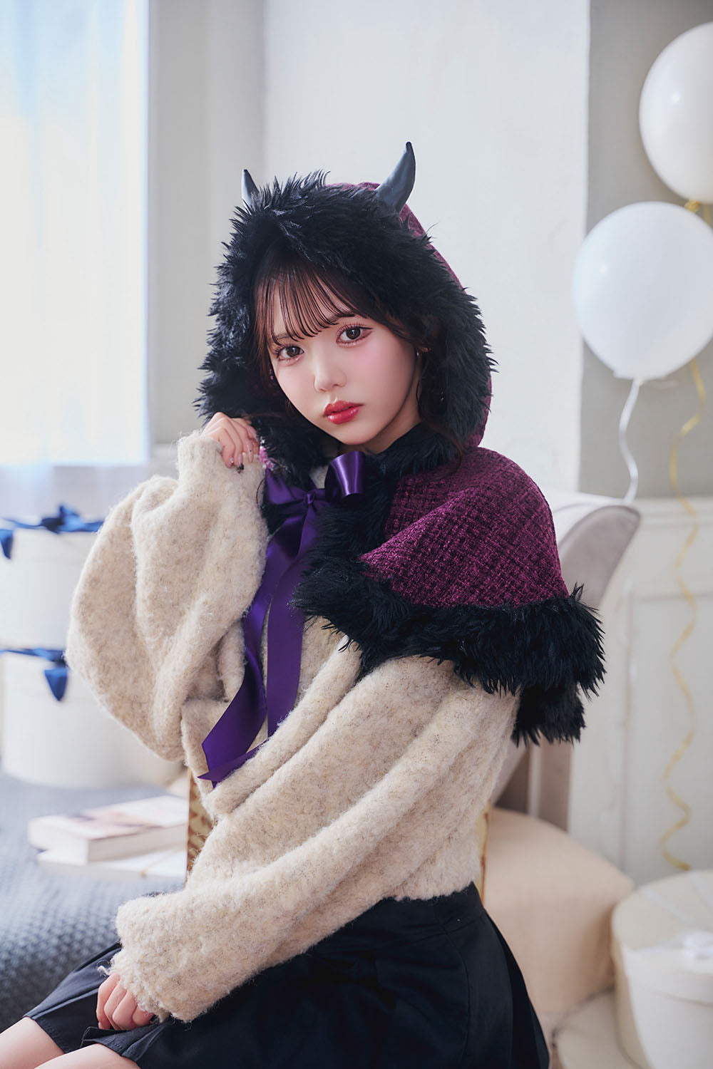 [New] コスプレ ハロウィン アニマル ケープ レディース フリーサイズ ブラック/レッド/パープル【クリアストーン】