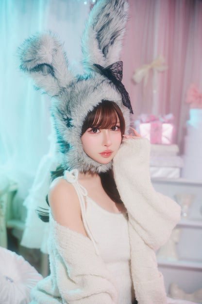 [New] コスプレ小物 ハロウィン アニマル かぶりもの もふもふうさたん/もふもふにゃんにゃん レディース フリーサイズ グレー/ブラウン/ピンク【クリアストーン】