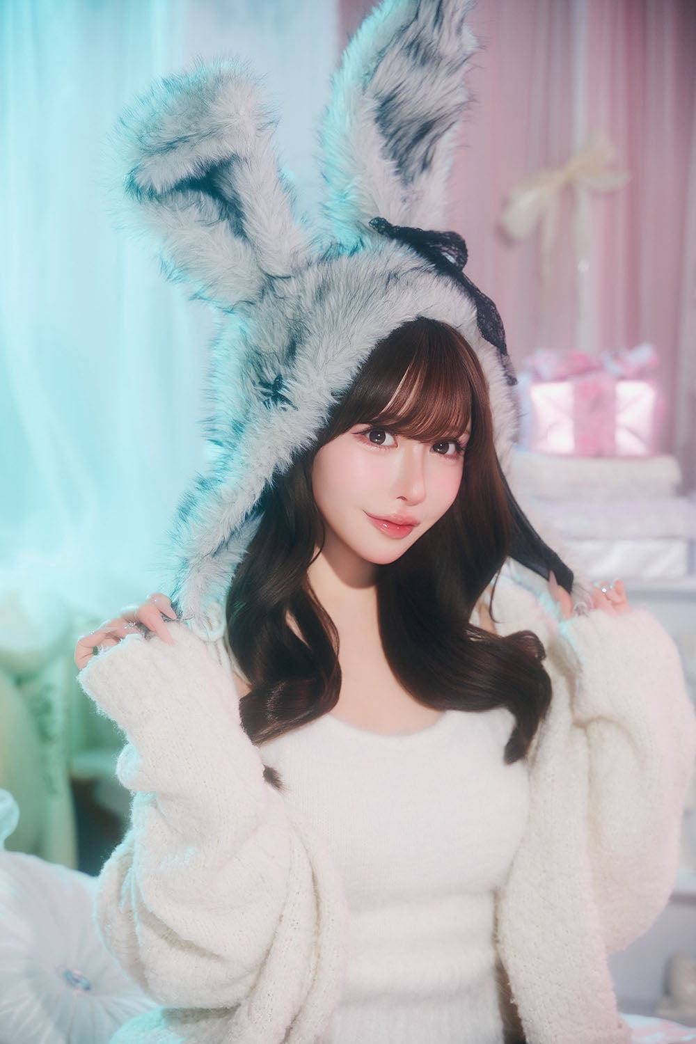 [New] コスプレ小物 ハロウィン アニマル かぶりもの もふもふうさたん/もふもふにゃんにゃん レディース フリーサイズ グレー/ブラウン/ピンク【クリアストーン】