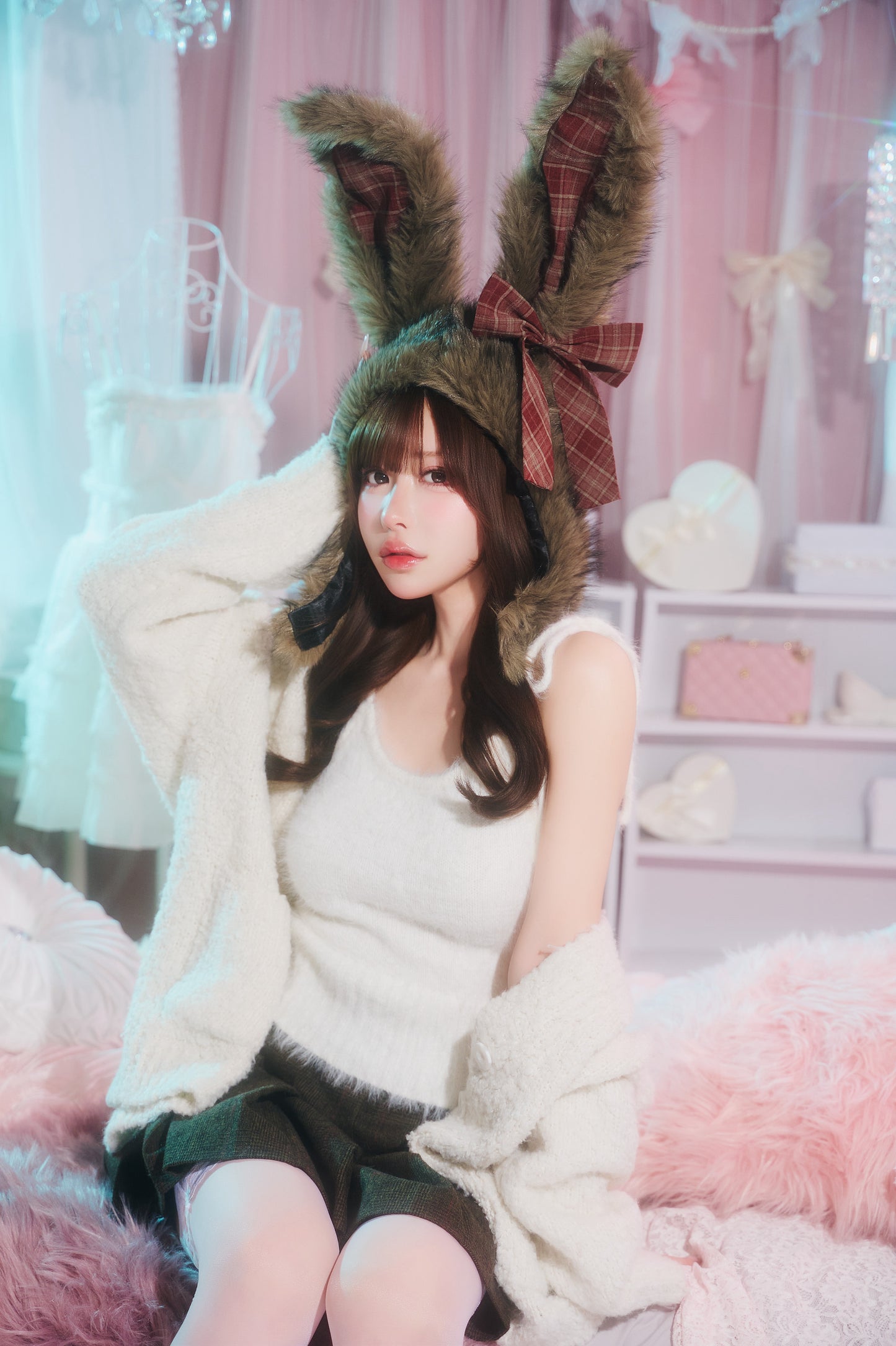 [New] コスプレ小物 ハロウィン アニマル かぶりもの もふもふうさたん/もふもふにゃんにゃん レディース フリーサイズ グレー/ブラウン/ピンク【クリアストーン】